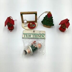 Christmas Ornaments Lot 5pc Birdhouse Tree Santa‎ Cookies